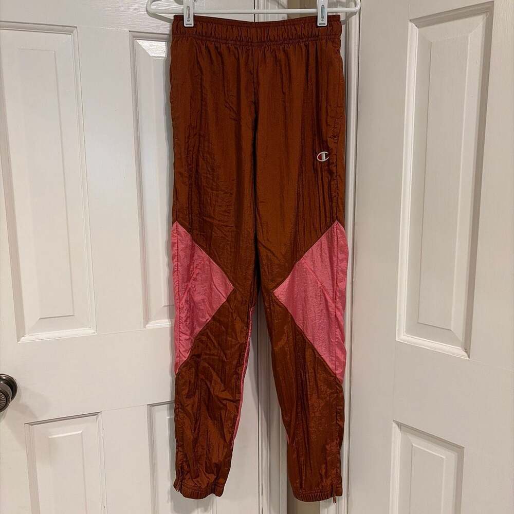 Champion Color Block Windbreaker Track Pants in‎ Rust Brown and Pink
